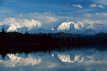 Alaska, United States Of America; Alaska Range Mountains Reflected In Wonder Lake In Denali National Park