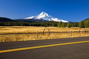 Oregon, United States Of America; View Of Mount Hood From A Road In Hood River Valley