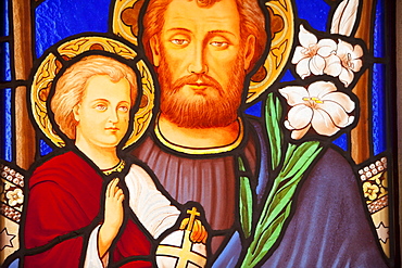 Buenos Aires, Argentina; A Stained Glass Window Depicting Jesus And A Child In Recoleta Cemetery