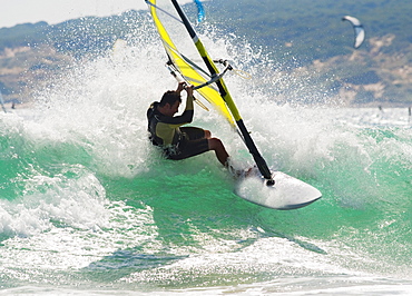 Wind Surfing In The Ocean; Tarifa, Cadiz, Andalusia, Spain