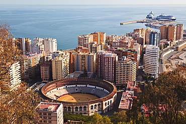 La Malagueta Bullring And Port; Malaga, Andalusia, Spain