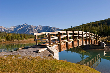 Footbridge At Cascade Ponds In Banff National Park; Banff, Alberta, Canada