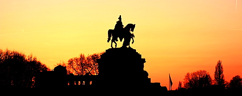 Silhouette Of Monument To Kaiser Wilhelm, Koblenz, Rheinland-Pfalz, Germany