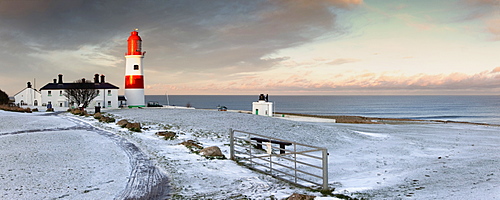 South Shields, Tyne And Wear, England; A Lighthouse And House Along The Coast