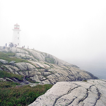 Lighthouse In Fog, Peggy's Cove, Nova Scotia.