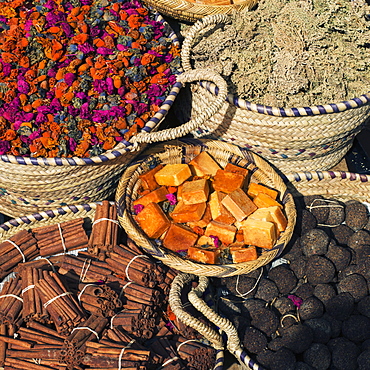 Variety of spices in baskets