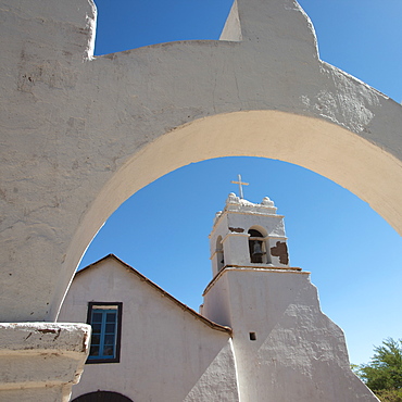 San Pedro De Atacama Church With Archway And Cross, San Pedro De Atacama, Antofagasta Region, Chile