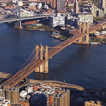 Manhattan Bridge And Brooklyn Bridge Crossing The East River, New York City, New York, United States Of America