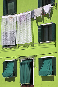 Green House And Hanging Laundry, Burano, Italy