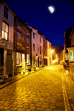 City Street At Night, Staithes, Yorkshire, England