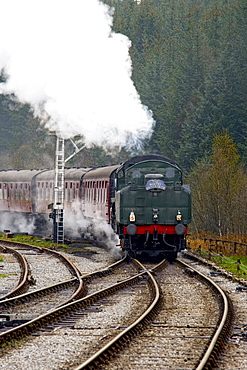 Train On Railroad Tracks, Grosmont, North Yorkshire, England