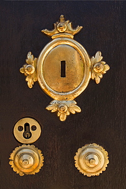 Brass Key Plates On Wooden Door