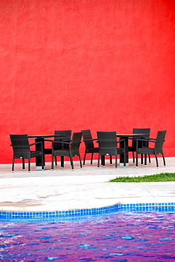 Puerto Vallarta, Mexico, Chairs And Tables By A Pool