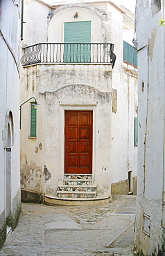 Capri, Italy, Red Doorway And Narrow Street Of Capri