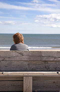 Woman And Water, Woman Sitting On A Bench Looking At A Body Of Water