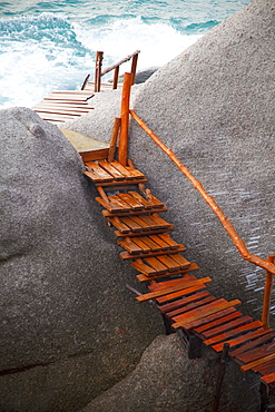 Wooden Boardwalk On The Rocks Along The Ocean, Koh Tao Thailand