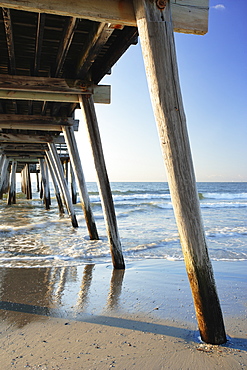 View Of Pier And Beach At Sunrise, New Jersy, Usa.