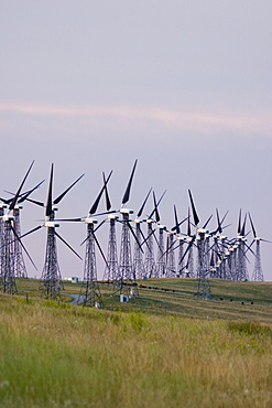 Windmills Used To Generate Electrical Power At Cowley Ridge In Southern Alberta, Canada