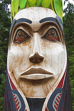 Close Up Of A Totem In Sitka National Historical Park, Southeast Alaska, Fall