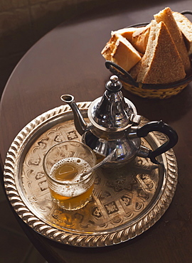 Mint Tea Teapot And Arabic Bread, Tangiers, Morocco