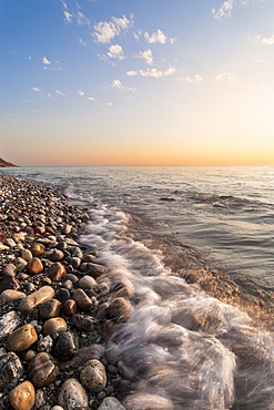 Waves Hitting The Rocks On The Shoreline Of Lake Michigan, Wisconsin, United States Of America