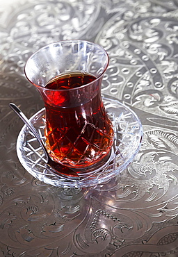 Beverage In A Glass Cup With A Saucer And Spoon, Istanbul, Turkey