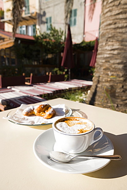 Cappuccino Served On A Table, Porto Venere, Liguria, Italy