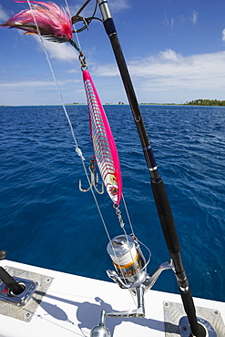 Fishing Rod With Lure On A Boat, Tahiti