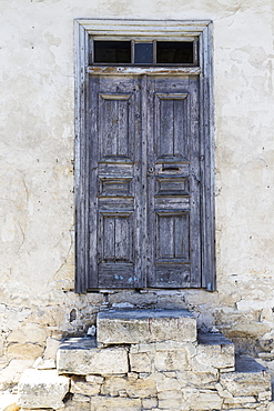 Weathered Wooden Door With Stone Slab Steps, Arsos, Limassol, Cyprus