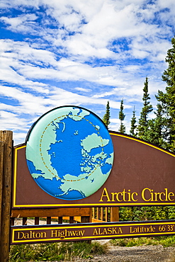 Arctic Circle Sign At Latitude 66 33 On The Dalton Hwy, Arctic Alaska, Summer.