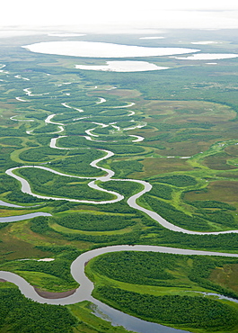 Aerial View Of Winding Creek In Bristol Bay Area, Southwest Alaska, Alaska, United States Of America