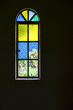 Blue, Yellow And Green Stained Glass Window, Gulu, Uganda