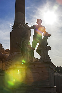 Fontana Dei Dioscuri And Obelisk In Palazzo Del Quirinale, Rome, Italy