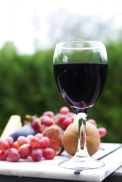 A Glass Of Red Wine With A Fruit Platter, Laval, Quebec, Canada