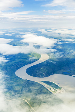Aerial View Of Patchy Clouds Over The Yukon River, Alaska, United States Of America