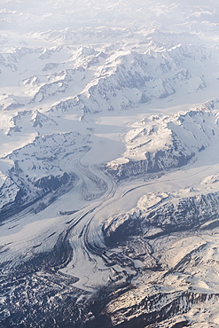 Aerial View Of Snow Covered Mountains And Glaciers In The Coastal Range, Southeast Alaska, Alaska, United States Of America