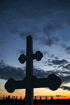 Russian Orthodox Cross At Sunset In A Naknek Cemetery, Southwest Alaska