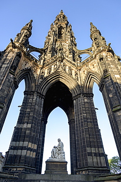 Ornate Facade Of An Arched Niche With Scott Monument, Princes Street Gardens, Edinburgh, Scotland