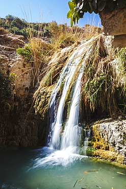 David And His Men Stayed In Ein Gedi And Certainly Enjoyed The Fresh Water Falling From The Desert Plateau Above. There Are Several Waterfalls Of Differing Sizes That Make There Way Down To The Dead Sea Below, Ein Gedi, Israel