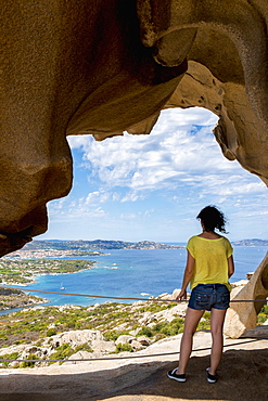 Girl Enjoying The Panoramic View From Capo D'orso, Palau, Sardinia, Italy