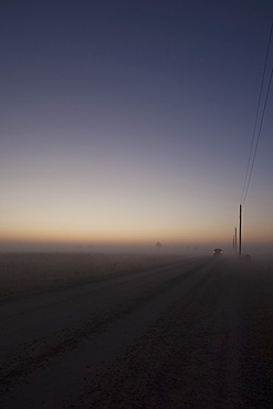 Woolwich Guelph Townline Before Sunrise On A Foggy Morning, Mosborough, Ontario, Canada