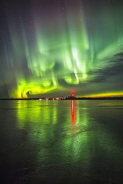 Northern Lights Over Frozen Big Lake, Southcentral Alaska, Winter