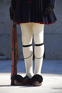 Greek Guardsman With Rifle From Waist Down, Athens, Attica, Greece