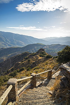 Mountains And Steps Leading Down On A Trail, Alpujarra, Granada Province, Andalucia, Spain