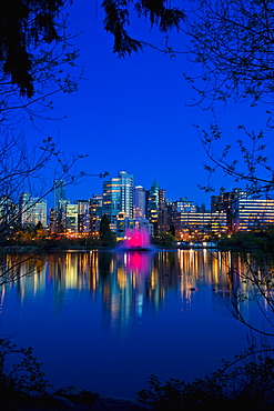 Reflection Of Vancouver's Skyline In The Evening, Vancouver, British Columbia, Canada