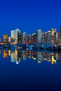 Reflection Of Vancouver's Skyline In The Evening, Vancouver, British Columbia, Canada