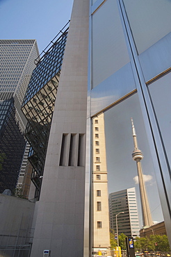 Cn Tower Reflected In Building Window, Toronto, Ontario, Canada