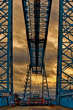 Tees Transporter Bridge At Sunset; Middlesbrough, Teesside, England