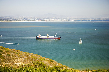 High angle view of a ship sailing, San Diego Bay, California, USA