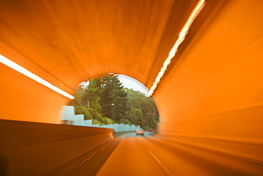 Car moving through a tunnel